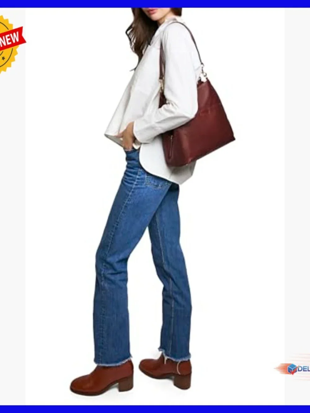 Genuine Leather Hobo Shoulder Bag with Triple Entry & Adjustable Strap